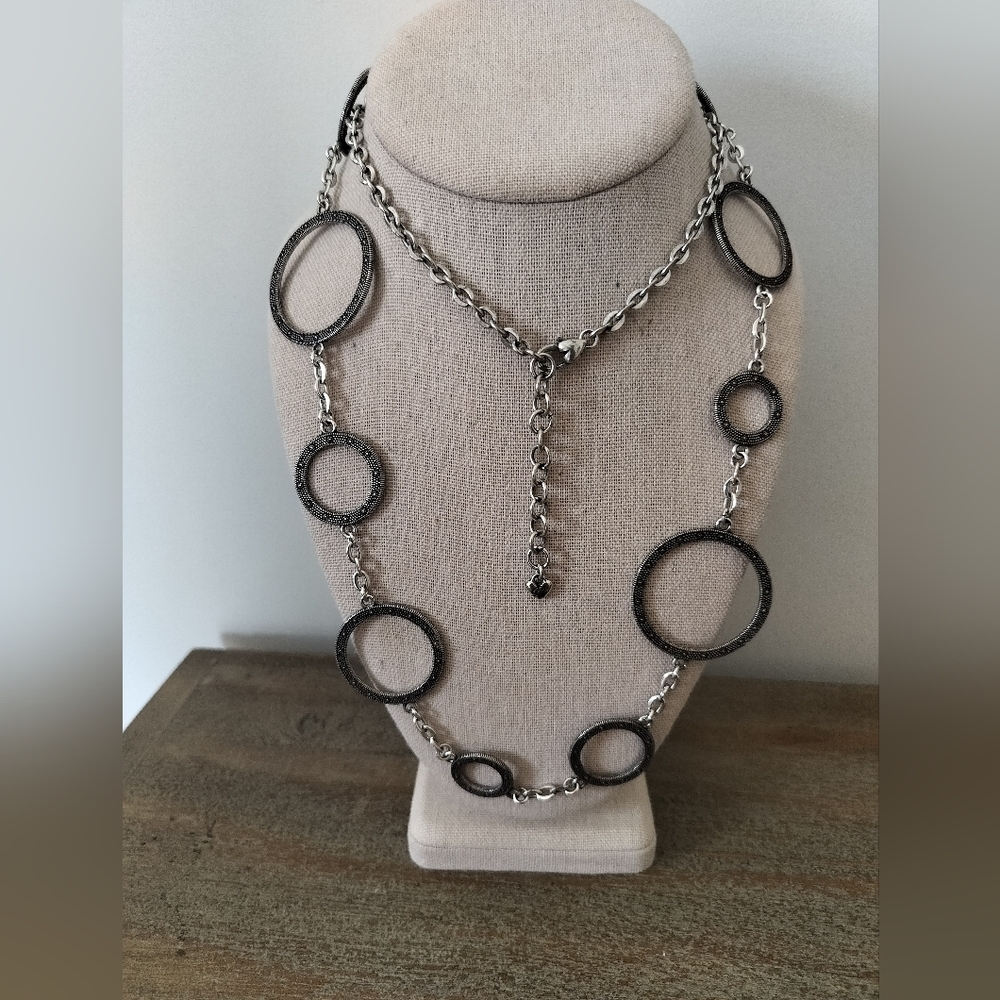Brighton Long Link Circle Pendant Necklace in Black and Silver